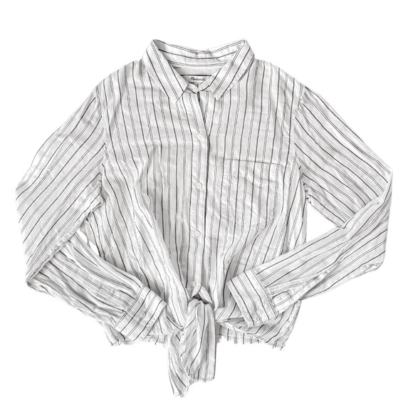 Madewell White Darcy Stripe Front Tie Button Down Top Size Medium - Picture 4 of 9